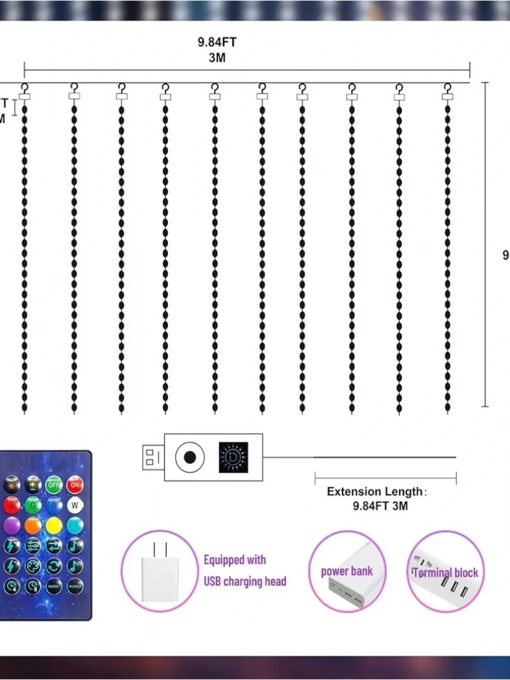 Multicolor Smart Curtain String Lights - App & Remote Control